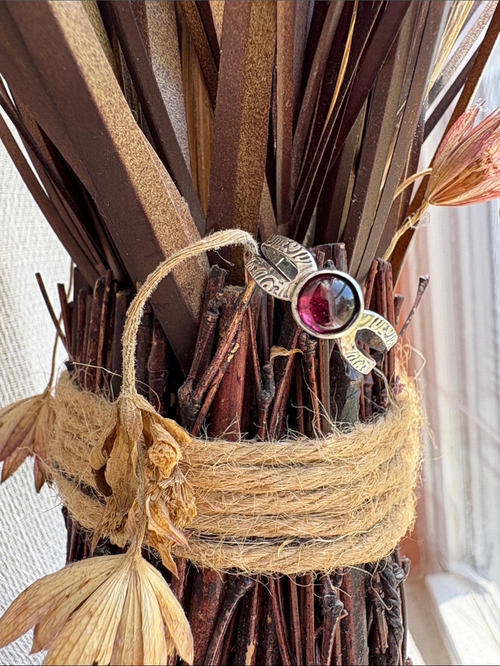 Rustic rhodolite garnet ring